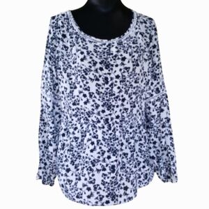Boho Floral White & Navy Crinkle Tunic Top (XL)